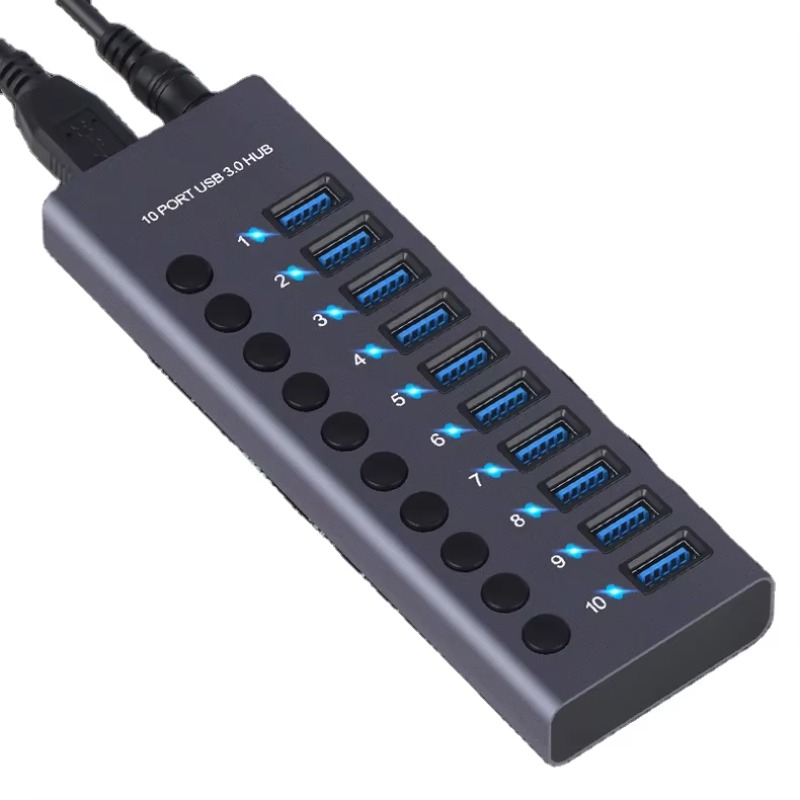 Usb Hub - 10ポート、アルミニウム合金製、高速5Gbps USB 3.0ハブ、急速充電対応、24V USBハブ、ノートパソコンやオフィスでの使用に最適、在庫あり。