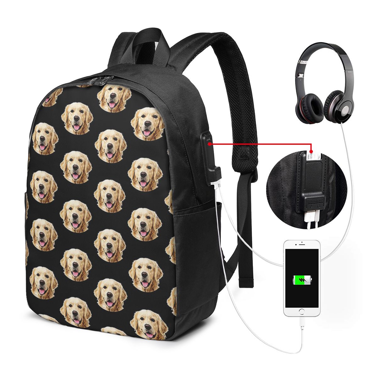Laptop Bag - 面白いゴールデンレトリバーの顔の肖像画バックパック旅行ノートブックバッグコンピュータ大学生スクールバッグラップトップショルダーバッグ